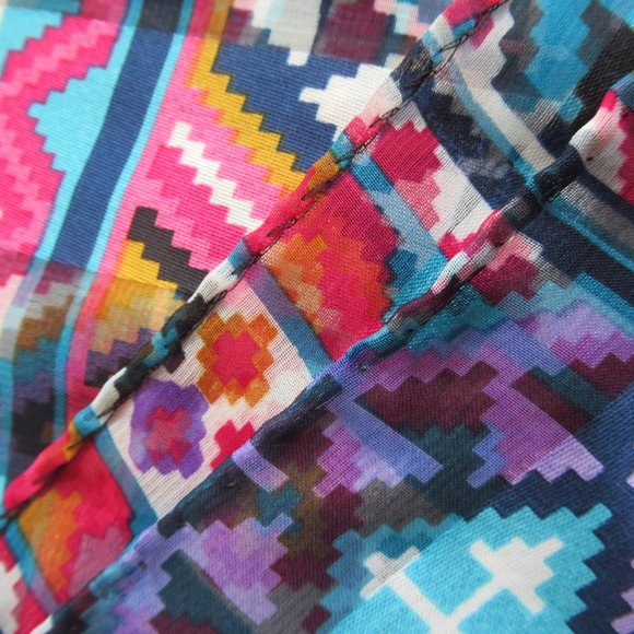 Southwestern Print Scarf Rectangular 58" x 13" Multicolor, Hand Rolled Hem NEW - Picture 6 of 7